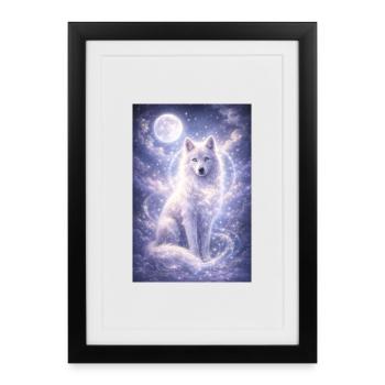 Autocollant Mystique Loup Lune Animal Fantastique Spirituel - Affiche encadrée (27 × 37 cm) - noir - Devant