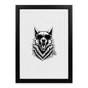 Loup rieur avec des lunettes de soleil - Affiche encadrée (27 × 37 cm) - noir - Devant