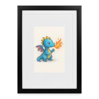 Étincelle du Dragon Bleu Souffle de Feu - Affiche encadrée (27 × 37 cm) - noir - Devant