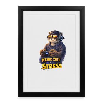 Pas de temps pour le stress – Gamer Raccoon - Affiche encadrée (27 × 37 cm) - noir - Devant