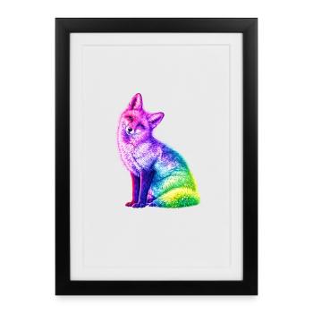 Art couleur du renard arc-en-ciel - Affiche encadrée (27 × 37 cm) - noir - Devant