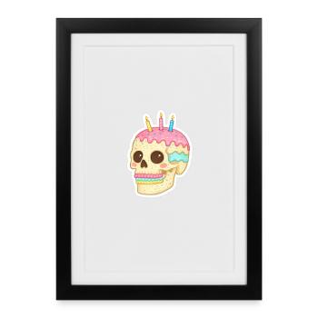 Anniversaire du Crâne de Kawaii Cake - Affiche encadrée (27 × 37 cm) - noir - Devant