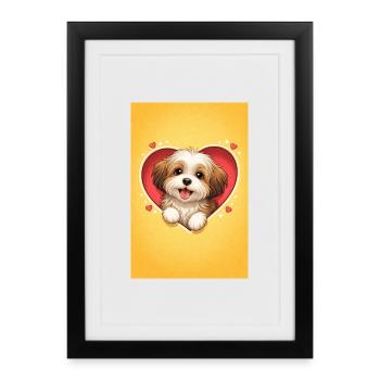 Love Dog Puppy in Heart Frame - Framed poster (27 × 37 cm) - black - Front
