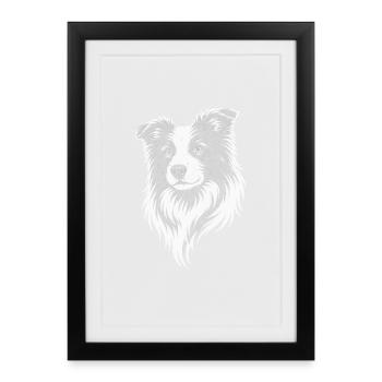 Border Collie Head – Minimal Line Art - Framed poster (27 × 37 cm) - black - Front