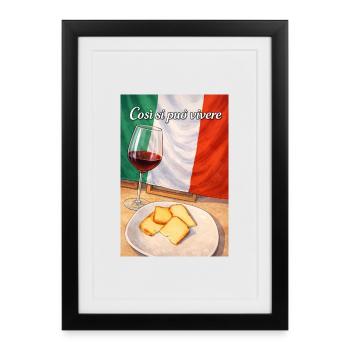 Mode de vie italien : vin et pain - Affiche encadrée (27 × 37 cm) - noir - Devant