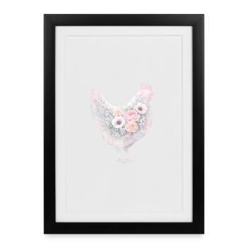 Peinture aquarelle de poule poule - Affiche encadrée (27 × 37 cm) - noir - Devant
