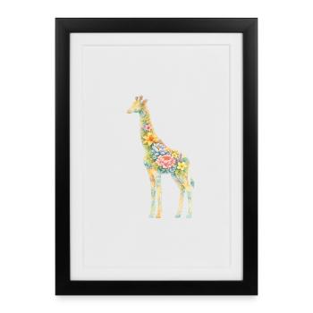 Silhouette florale de girafe - Affiche encadrée (27 × 37 cm) - noir - Devant