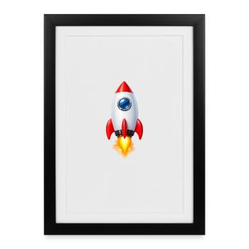 Design rétro Rocket joyeux - Affiche encadrée (27 × 37 cm) - noir - Devant