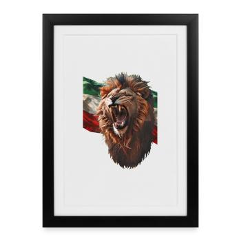 Roaring lion and Iranian flag - Framed poster (27 × 37 cm) - black - Front