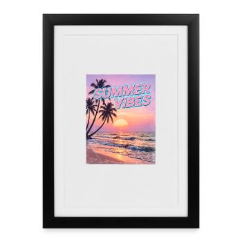 Summer Vibes Retro Sunset Beach - Affiche encadrée (27 × 37 cm) - noir - Devant