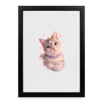 Chaton fleuri - Affiche encadrée (27 × 37 cm) - noir - Devant