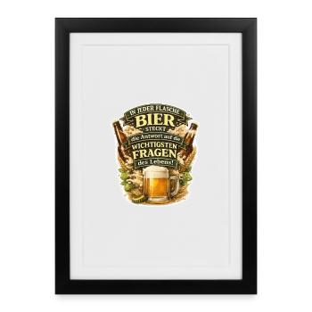 Bierweisheit im Glas: Lebensfragen - Gerahmtes Poster (27 × 37 cm) - Schwarz - Vorne