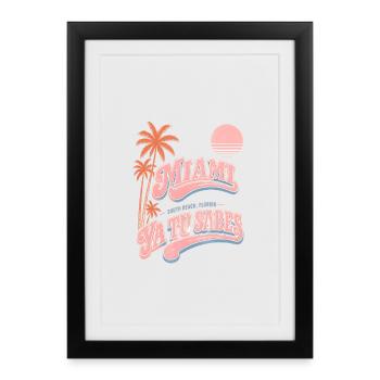 Miami Ya Tu Sabes Retro Palms Salmon - Gerahmtes Poster (27 × 37 cm) - Schwarz - Vorne