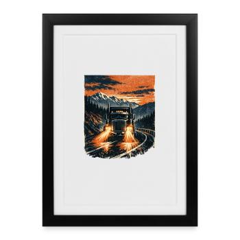 Chauffeur de camion Route longue distance Montagnes - Affiche encadrée (27 × 37 cm) - noir - Devant