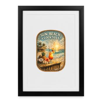 Sun, Beach & Cocktails – Tropical Summer Vintage D - Gerahmtes Poster (27 × 37 cm) - Schwarz - Vorne