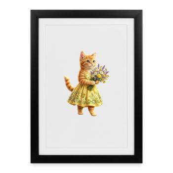 Minettes Story – Ginger Kitten with Flower Bouquet - Affiche encadrée (27 × 37 cm) - noir - Devant