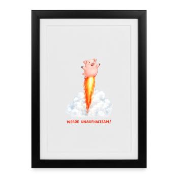 Raketen Schwein Unaufhaltsam - Gerahmtes Poster (27 × 37 cm) - Schwarz - Vorne