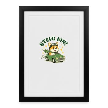 Montez à bord ! Corgi dans la voiture - Affiche encadrée (27 × 37 cm) - noir - Devant