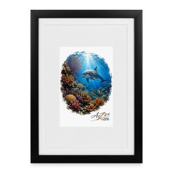 Underwater dolphin scene in coral forest - Framed poster (27 × 37 cm) - black - Front