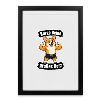 Kurze Beine, großes Herz – Corgi - Gerahmtes Poster (27 × 37 cm) - Schwarz - Vorne