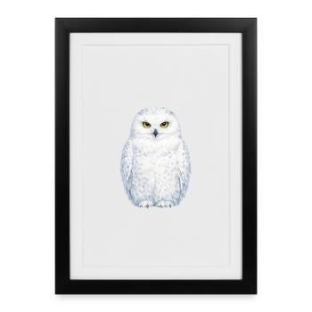 Illustration aquarelle de la chouette blanche - Affiche encadrée (27 × 37 cm) - noir - Devant