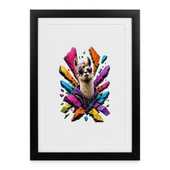 Llama Neon Sliver Style - Framed poster (27 × 37 cm) - black - Front