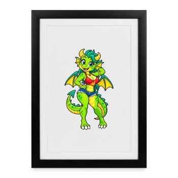 Dame dragon verte en jean - Affiche encadrée (27 × 37 cm) - noir - Devant