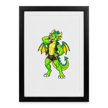 Héros dragon vert en cuir - Affiche encadrée (27 × 37 cm) - noir - Devant