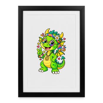 Hippie Dragon with Rainbow Bandana - Framed poster (27 × 37 cm) - black - Front