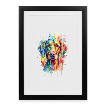 Chien aquarelle arc-en-ciel - Affiche encadrée (27 × 37 cm) - noir - Devant