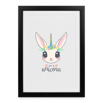 Lapinlicorne Pastel à Couronne Florale - Affiche encadrée (27 × 37 cm) - noir - Devant