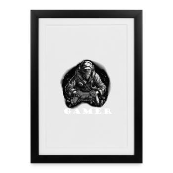 Gamer 2 weiß - Gerahmtes Poster (27 × 37 cm) - Schwarz - Vorne