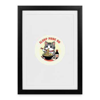 Chaton mangeant Ramen Mode Slurp - Affiche encadrée (27 × 37 cm) - noir - Devant