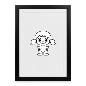 Fillette Poupée Line Art - Affiche encadrée (27 × 37 cm) - noir - Devant