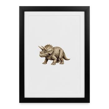 Vintage Triceratops Illustration - Affiche encadrée (27 × 37 cm) - noir - Devant