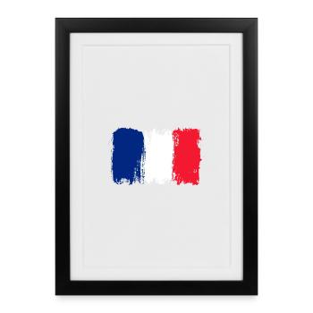 Drapeau Bleu Blanc Rouge Brush - Affiche encadrée (27 × 37 cm) - noir - Devant
