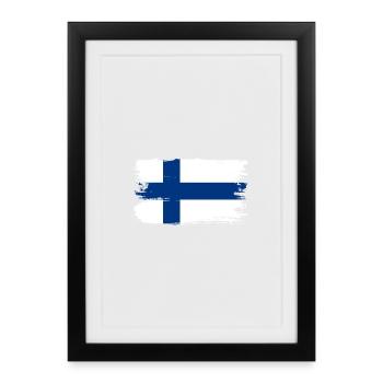Finnish Flag Brush Stroke - Framed poster (27 × 37 cm) - black - Front