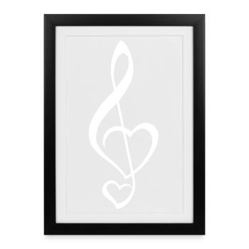 Clé de partition blanc/amant de musique - Affiche encadrée (27 × 37 cm) - noir - Devant