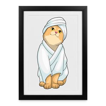 Cat bathing bathrobe - Framed poster (27 × 37 cm) - black - Front