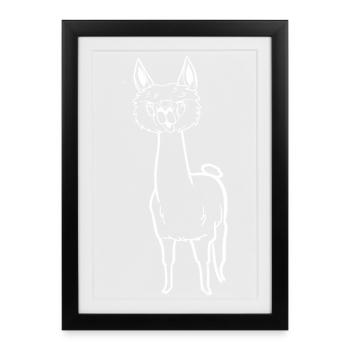 Drôle de dessin animé alpaga - Affiche encadrée (27 × 37 cm) - noir - Devant