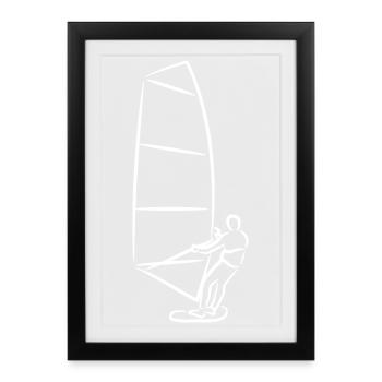 Funny windsurfer drawing - Framed poster (27 × 37 cm) - black - Front