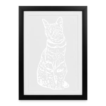 Chat White Silhouette Cadeau Cat Lover - Affiche encadrée (27 × 37 cm) - noir - Devant