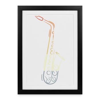 Dessin de saxophone vintage - Affiche encadrée (27 × 37 cm) - noir - Devant