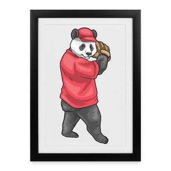 Panda Baseball Gant de baseball - Affiche encadrée (27 × 37 cm) - noir - Devant