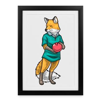 Fox Bowling Boule de bowling - Affiche encadrée (27 × 37 cm) - noir - Devant