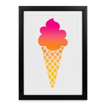 Icecream Cream Summer Waffle Cream Shop Holiday Symbol - Framed poster (27 × 37 cm) - black - Front