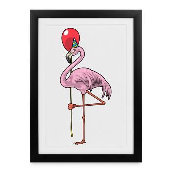Ballon d’anniversaire du flamant rose - Affiche encadrée (27 × 37 cm) - noir - Devant