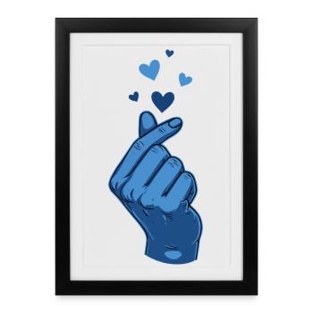 Kpop Musique coréenne Blue Finger Heart Love - Affiche encadrée (27 × 37 cm) - noir - Devant