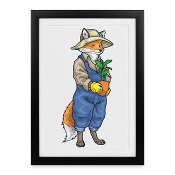 Fox Gardener Plant Garden - Framed poster (27 × 37 cm) - black - Front