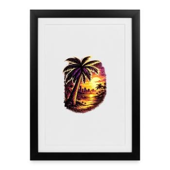 Palmiers au Neon Sunset Zoopy - Affiche encadrée (27 × 37 cm) - noir - Devant
